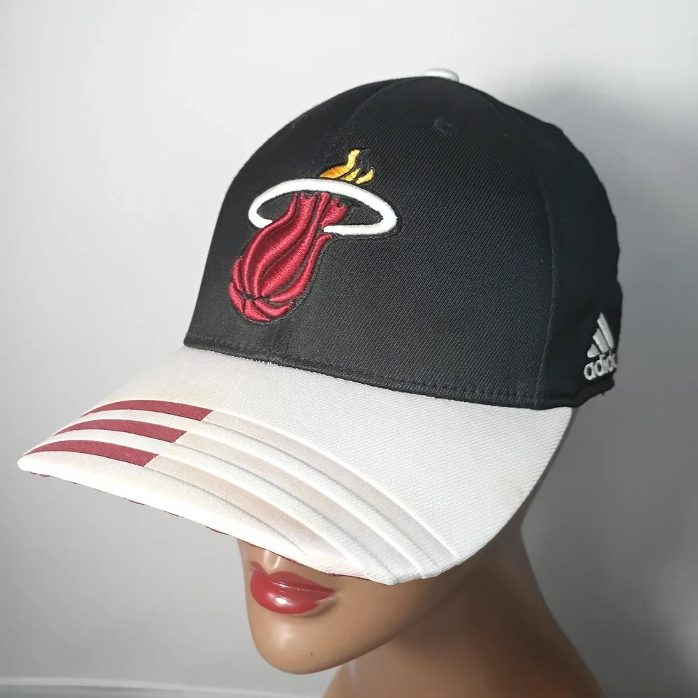 Adidas Miami Heat Hat Mens L/XL Black White Climalite NBA Basketball Fitted Cap